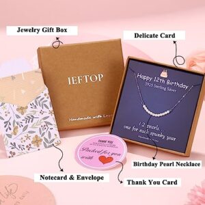 Ieftop Happy Birthday Gifts for Teen Girls, 12 Year Old Girls Birthday Gifts S925 Sterling Silver Chain Pearl Necklace Birthday Gifts for 12 Year Old Girl Jewelry Gifts for Teen Girls Daughter