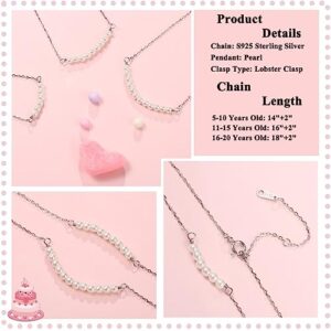 Ieftop Happy Birthday Gifts for Teen Girls, 12 Year Old Girls Birthday Gifts S925 Sterling Silver Chain Pearl Necklace Birthday Gifts for 12 Year Old Girl Jewelry Gifts for Teen Girls Daughter