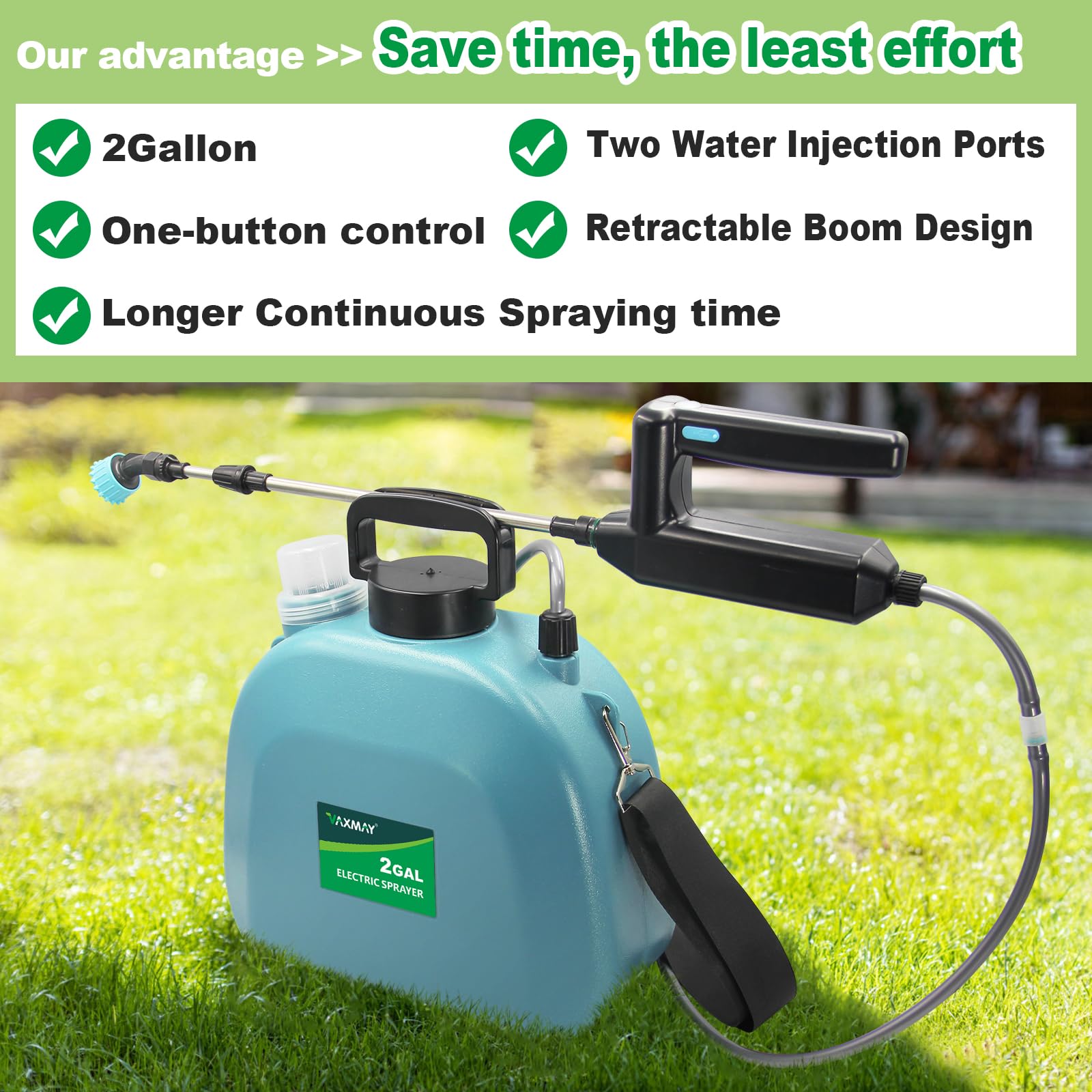 Battery Powered Sprayer 2 Gallon, Upgrade Powerful Electric Sprayer with 3 Mist Nozzles, Rechargeable Handle, Retractable Wand, Garden Sprayer with Adjustable Shoulder Strap for Lawn,Garden,Cleaning