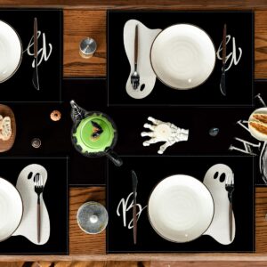 Artoid Mode Boo Ghost Halloween Placemats Set of 4, 12x18 Inch Seasonal Black Holiday Table Mats for Party Kitchen Dining Decoration