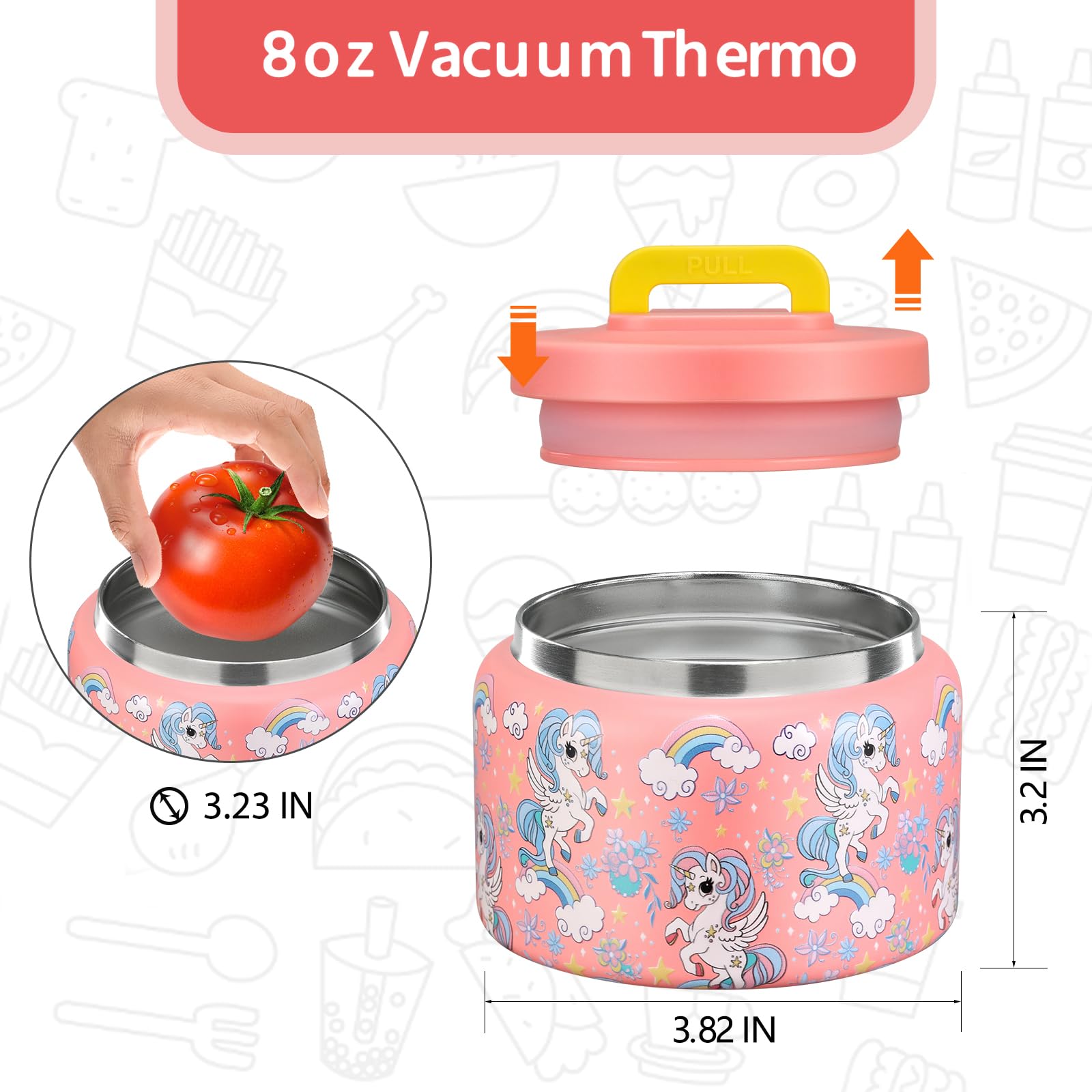 MAISON HUIS 8oz Soup Thermo Wide Mouth Vacuum Insulated Thermo Food Jar, Leak Proof Stainless Steel Food Thermo for Hot&Cold Food Kids Food Lunch Soup Container for School Travel (F-Pink-Rainbow