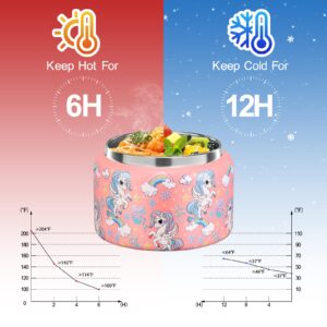 MAISON HUIS 8oz Soup Thermo Wide Mouth Vacuum Insulated Thermo Food Jar, Leak Proof Stainless Steel Food Thermo for Hot&Cold Food Kids Food Lunch Soup Container for School Travel (F-Pink-Rainbow