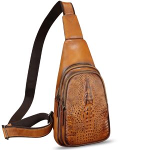 feigitor genuine leather sling bag retro crossbody sling backpack handmade chest purse daypack cycling fanny pack (brown)