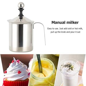 Gravy Boat 400/ML Stainless Steel Manual Milk Frother Milk Foam Frothing Coffee Pitcher Mesh Coffee Foamer Creamer Sauce Jug