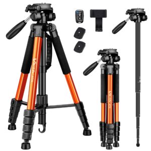 camera tripod, 72" camera tripod stand with remote, heavy duty tripod for video, aluminum tripod stand with bag, complete tripod unit for canon nikon sony, perfect for phone & camera photography