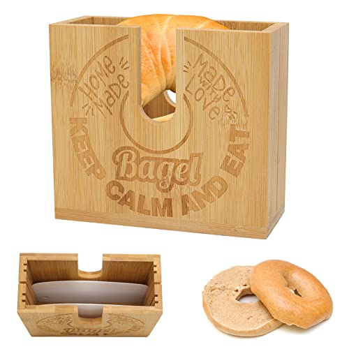 Bagel Slicer for Small and Large Bagels Bamboo Bread Slicer for Homemade Bread Adjustable Bagel Cutter for Muffins Rolls Housewarming Party Gift