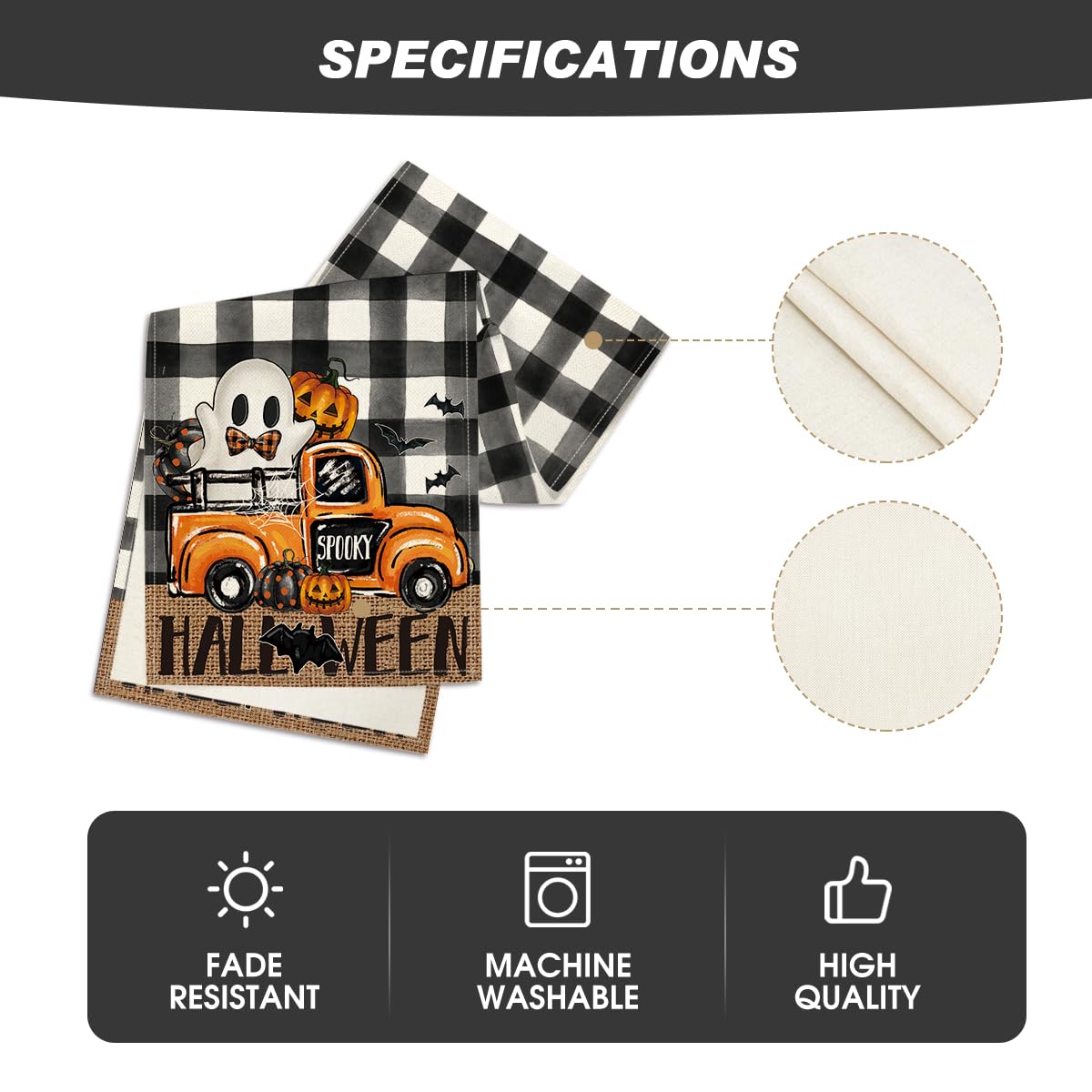 Artoid Mode Buffalo Plaid Bat Pumpkin Ghost Truck Spooky Halloween Table Runner, Sensonal Kitchen Dining Table Decor for Home Party 13 x 72 Inch