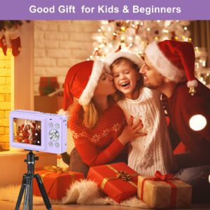 Digital Camera, FHD 1080P Digital Camera for Kids Video Camera with 32GB SD Card 16X Digital Zoom, Compact Point and Shoot Camera Portable Small Camera for Teens Students Boys Girls Seniors(Purple)