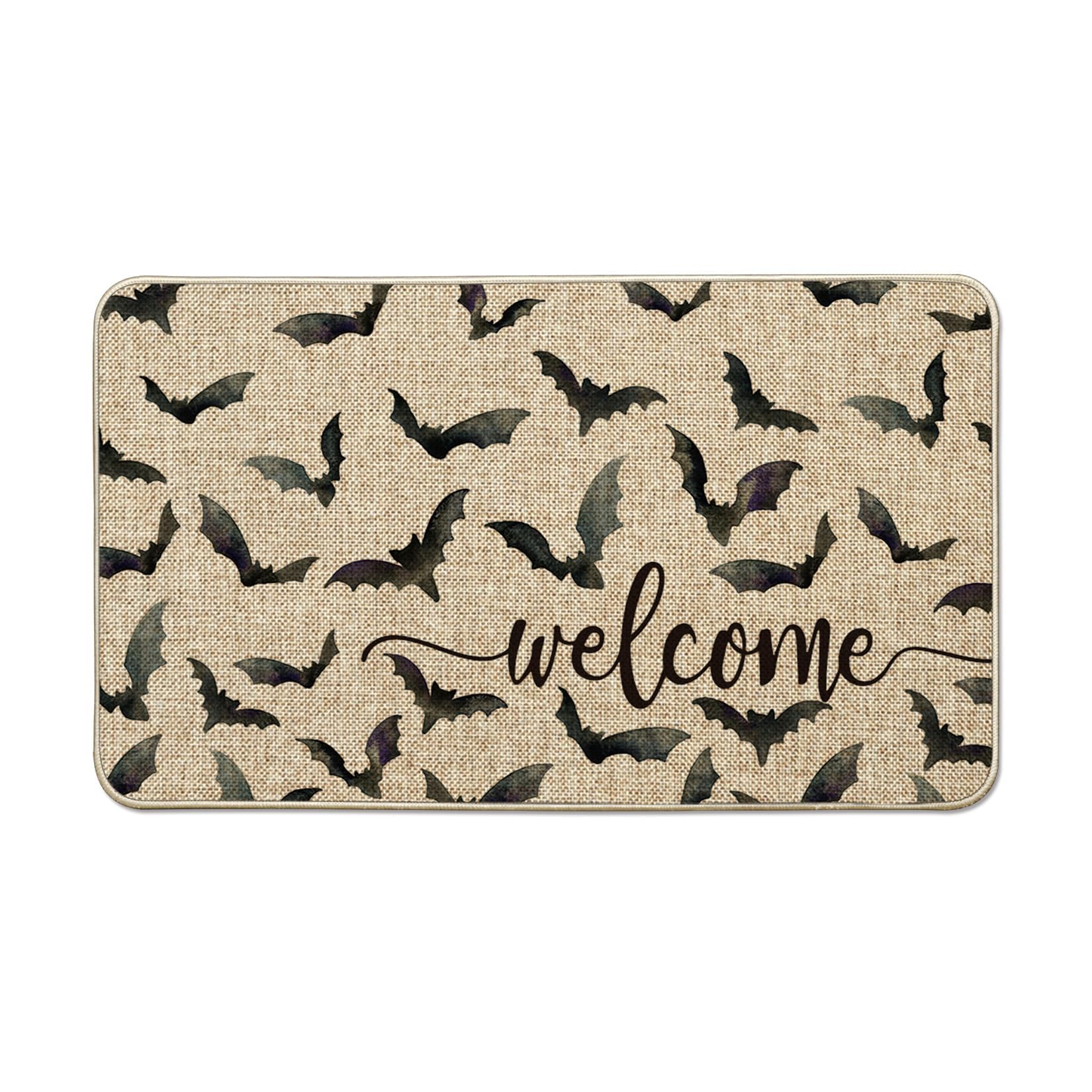 Artoid Mode Bats Halloween Welcome Doormat, Beige Home Decor Low-Profile Switch Rug Door Mat Floor Mat for Indoor Outdoor 17x29 Inch