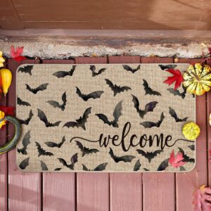 Artoid Mode Bats Halloween Welcome Doormat, Beige Home Decor Low-Profile Switch Rug Door Mat Floor Mat for Indoor Outdoor 17x29 Inch