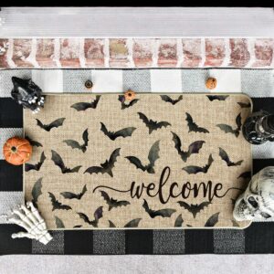 Artoid Mode Bats Halloween Welcome Doormat, Beige Home Decor Low-Profile Switch Rug Door Mat Floor Mat for Indoor Outdoor 17x29 Inch