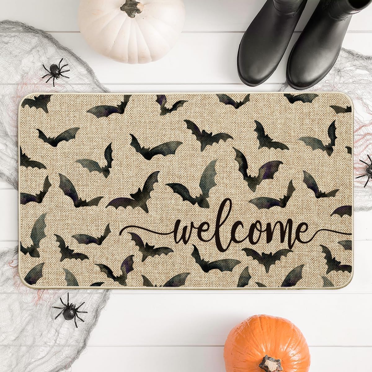 Artoid Mode Bats Halloween Welcome Doormat, Beige Home Decor Low-Profile Switch Rug Door Mat Floor Mat for Indoor Outdoor 17x29 Inch