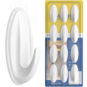 aloceo 12 pack wall hooks/bathroom adhesive hooks with 13 clear adhesive strips, waterproof, removable washable sticky towel hooks, hook holder for hanging coat, loofah, white