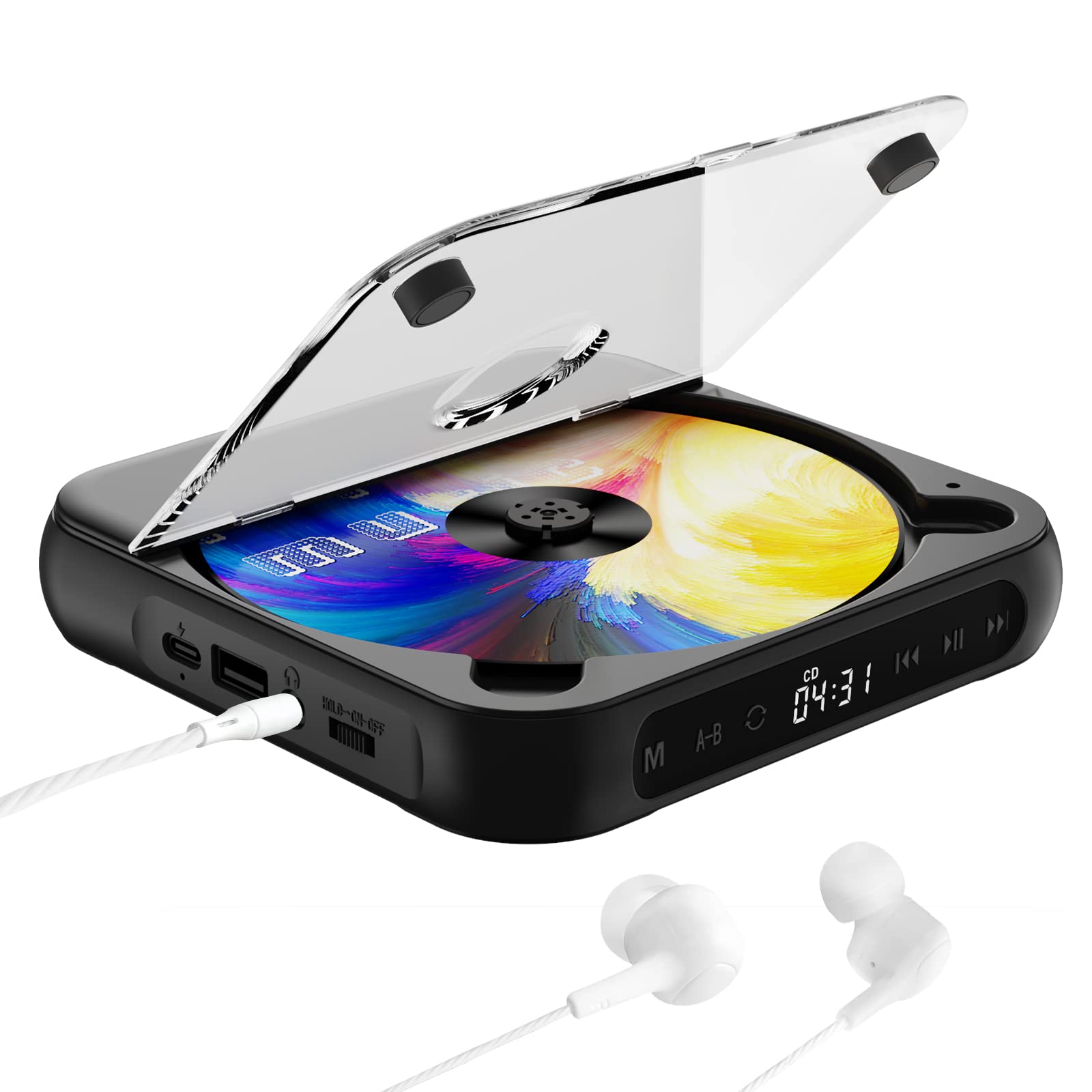 ZYOKATA Portable CD Player Personal CD Players with Bluetooth for Car, Rechargeable Small CD Player with Headphones, LCD Touch Screen & Anti-Skip/Shockproof