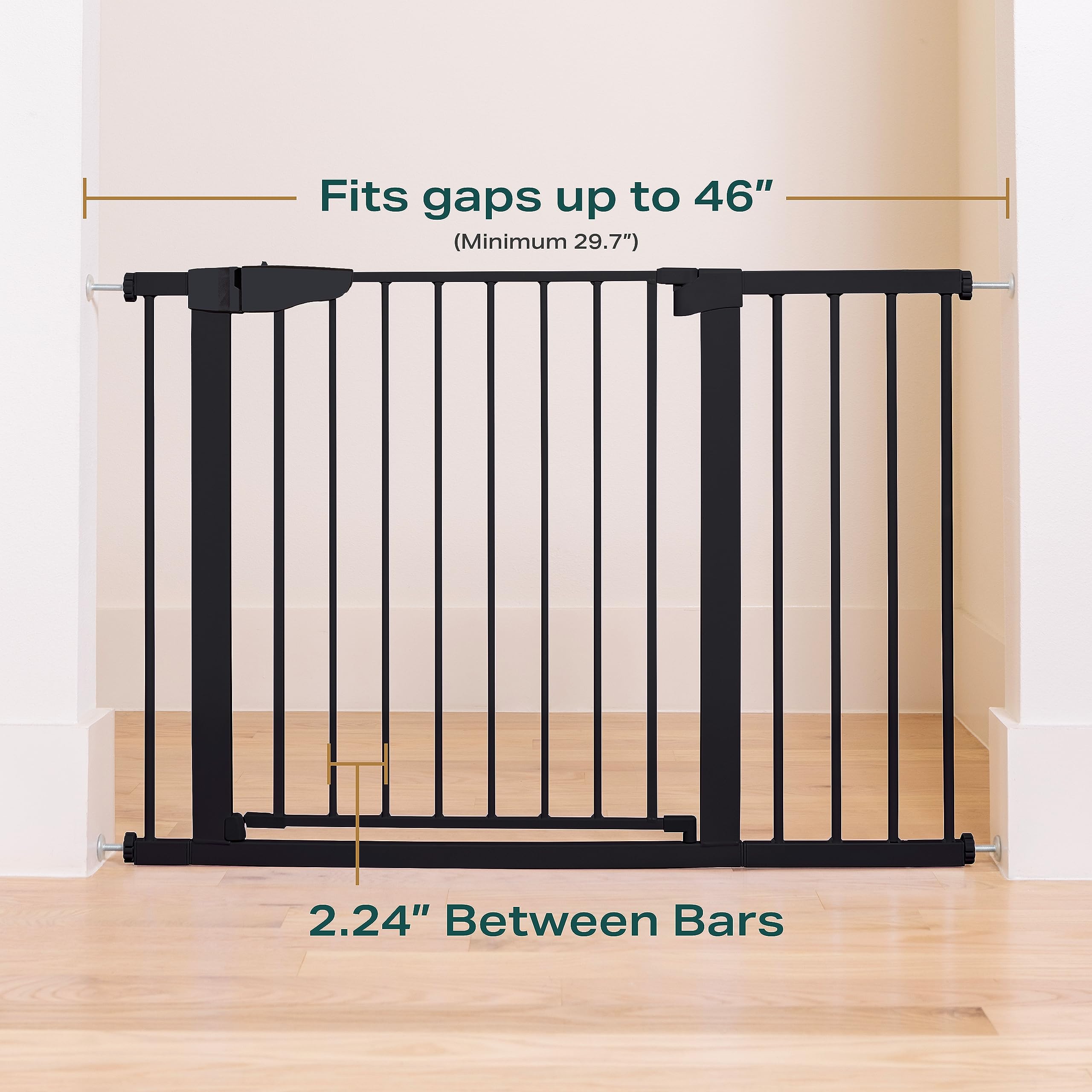 Cumbor 36" Extra Tall Durable Baby Gate with Cat Door, 29.7-46" Auto Close Dog Gates for Doorways, Stairs, Easy Walk Through Pressure Mounted Safety Gate with Adjustable Small Pet Door,Black