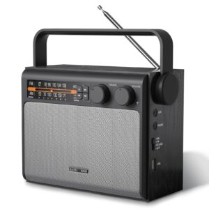 yowgulf portable am fm radio, bluetooth radio with best reception,transistor radio plug in wall or battery powered, radio with headphone jack, usb, aux in, big speaker, for home outdoor gift