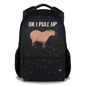 capybara backpack for girls boys, 16 inch black backpacks for school, cute lightweight durable bookbag for kids