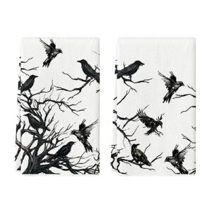 artoid mode silhouette tree branches crows halloween kitchen towels dish towels, 18x26 inch seasonal decoration hand towels set of 2