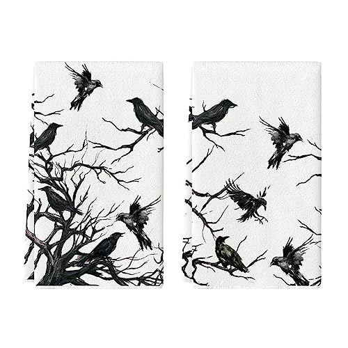 Artoid Mode Silhouette Tree Branches Crows Halloween Kitchen Towels Dish Towels, 18x26 Inch Seasonal Decoration Hand Towels Set of 2