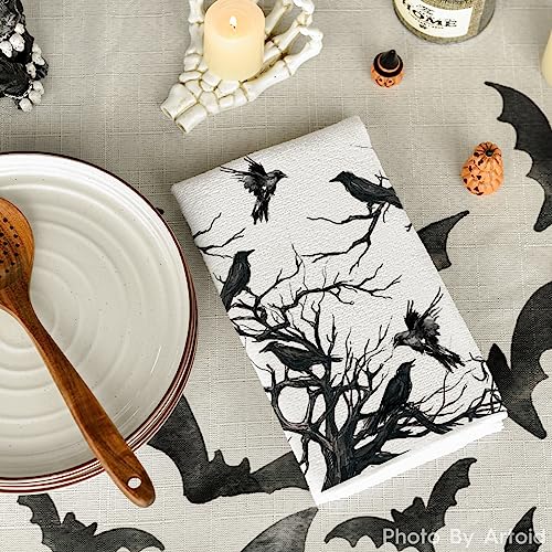 Artoid Mode Silhouette Tree Branches Crows Halloween Kitchen Towels Dish Towels, 18x26 Inch Seasonal Decoration Hand Towels Set of 2
