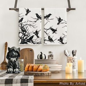 Artoid Mode Silhouette Tree Branches Crows Halloween Kitchen Towels Dish Towels, 18x26 Inch Seasonal Decoration Hand Towels Set of 2