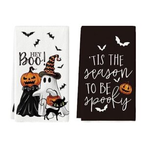 artoid mode ghost pumpkins bats cat hey boo halloween kitchen towels dish towels, 18x26 inch seasonal decoration hand towels set of 2