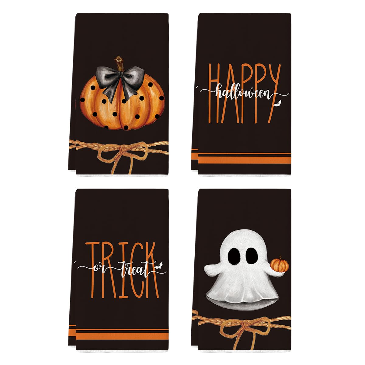 Artoid Mode Trick or Treat Happy Halloween Kitchen Towels Dish Towels, 18x26 Inch Pumpkins Ghost Decoration Hand Towels Set of 4