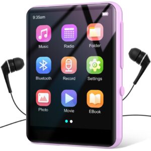 64gb mp3 player with bluetooth 5.3, portable digital lossless music player with built-in speaker, 2.4 in full touch screen, fm radio, line-in voice recorder, earphones included, support up to 128gb