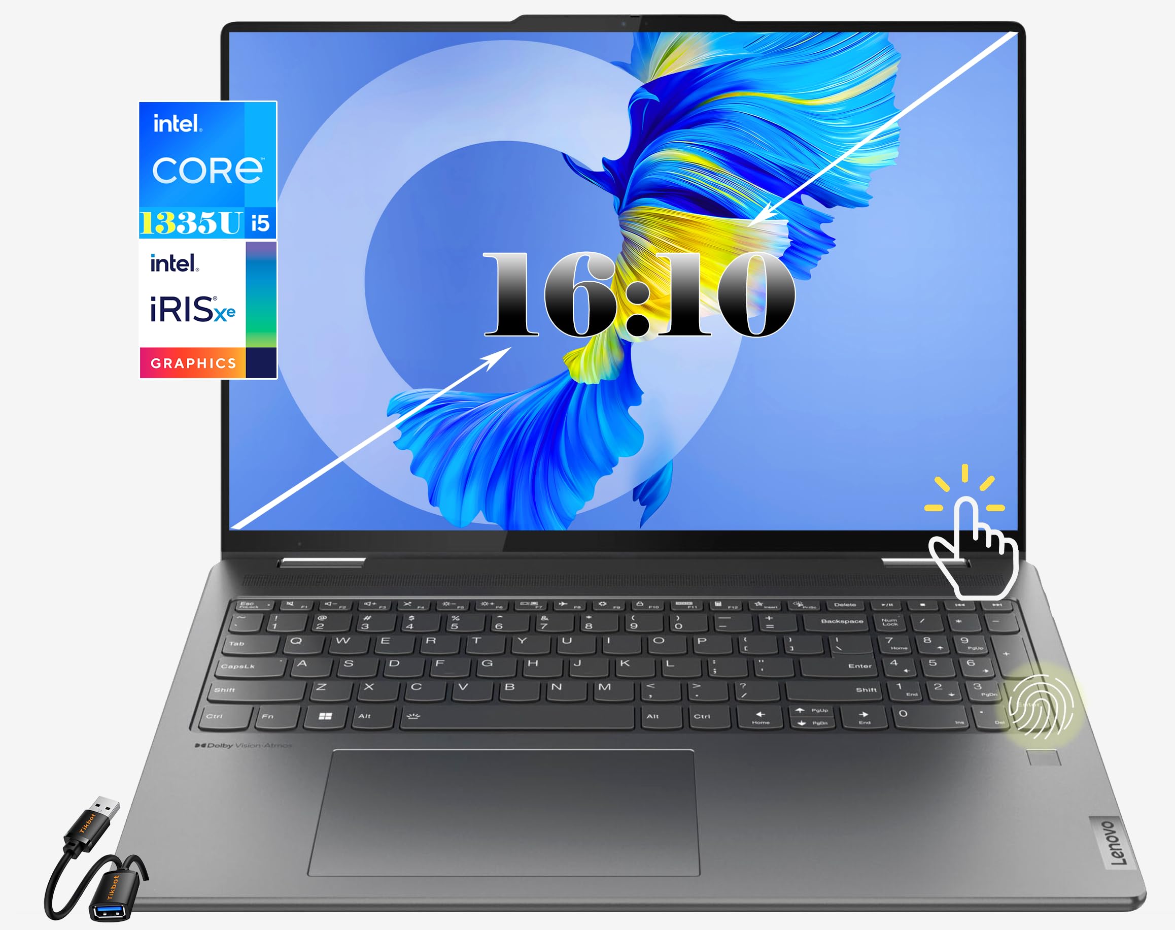 LENOVO Yoga 7I 16" WUXGA 16:10 2 in 1 Touch-Screen Laptop Intel CORE I5-1335U (Beats i7 1260U) 2xThunderbolt Fingerprint Reader Storm Grey Win11 W/HDMI (8GB RAM | 512GB PCIe SSD)