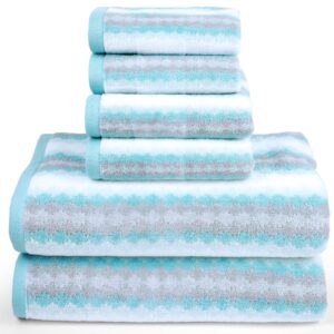 jacquotha 6 pack cute bath towel set aqua striped pattern - extra soft, lightweight, quick drying towels for bathroom gym spa pool, decrative towels for gifts
