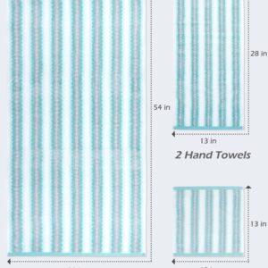 Jacquotha 6 Pack Cute Bath Towel Set Aqua Striped Pattern - Extra Soft, Lightweight, Quick Drying Towels for Bathroom Gym Spa Pool, Decrative Towels for Gifts