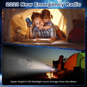 Emergency Hand Crank Radio AM/FM with LED Flashlight, Portable Weather Radio with Solar Charging Manual Crank and Battery Operation, Mergency Phone Charging for Home Outdoor Camping（Blue）