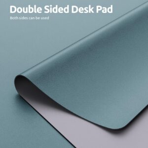 YSAGi Dual-Sided Leather Desk Pad, Office Desk Mat, PU Leather Desktop Protector, Large Mouse Pad, Laptop Desk Pad, Waterproof Desk Writing Pad for Office and Home (23.6" x 13.8", Blue+Grey)