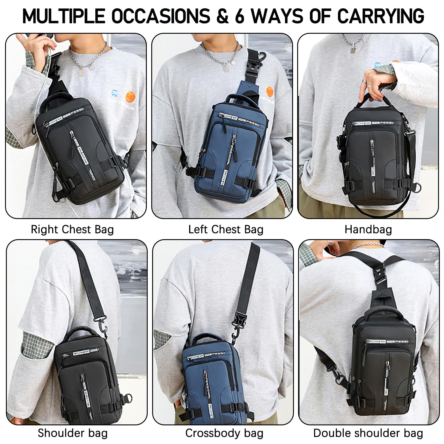 kollsvein Waterproof Sling Crossbody Shoulder Bag for Men, Motorcycle Backpack Tactical Chest Bag for Travel Hiking