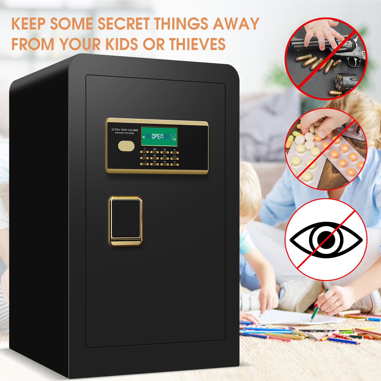 4.0 Cu ft Extra Large Heavy Duty Home Safe Fireproof Waterproof, Anti-Theft Digital Home Security Safe Box With Fireproof Document Bag, Fireproof Safe for Home Business Office Valuables