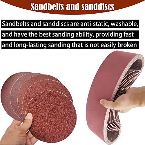 SACKORANGE 38 PCS Sander Belt Set- 8 PCS 4 x 36 Inch Aluminum Oxide Sanding Belts - 60, 80, 120, 150 Grit + 30 Pieces 6 Inch Self Stick Aluminum Oxide Sanding Disc (4x36"+6" Disc)