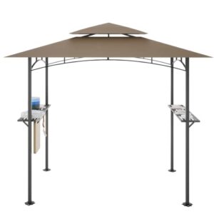 8X 5 FT Grill Gazebo Grill Canopy Double Tiered BBQ Gazebo Outdoor BBQ Canopy, Upgrade Your Grill Gazebo with Our Durable Replacement Roof, Patio Canopy Tent for Barbecue and Picnic (Khaki)