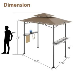 8X 5 FT Grill Gazebo Grill Canopy Double Tiered BBQ Gazebo Outdoor BBQ Canopy, Upgrade Your Grill Gazebo with Our Durable Replacement Roof, Patio Canopy Tent for Barbecue and Picnic (Khaki)