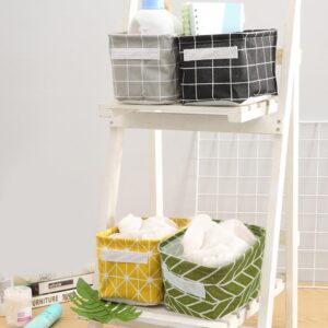 CHXILING Fabric Storage Basket,4 Pcs Foldable Waterproof Small Baskets Mini Square Cotton Linen Organizer Box with Handles for Desktop Storage and Household Organizer