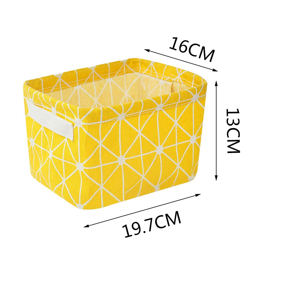 CHXILING Fabric Storage Basket,4 Pcs Foldable Waterproof Small Baskets Mini Square Cotton Linen Organizer Box with Handles for Desktop Storage and Household Organizer