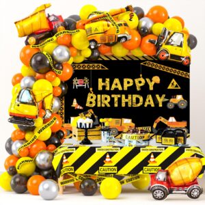 winrayk construction party decorations birthday supplies, construction balloon arch backdrop tablecloth caution tape engineering truck foil balloons, construction birthday party supplies for boys kids