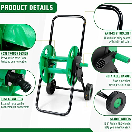 Altdorff Garden Hose Reel Cart with Wheels, Portable 66ft Hose Trolley, Water Hose Reel Retractable Holder for Outdoor Yard Lawn Farm Patio
