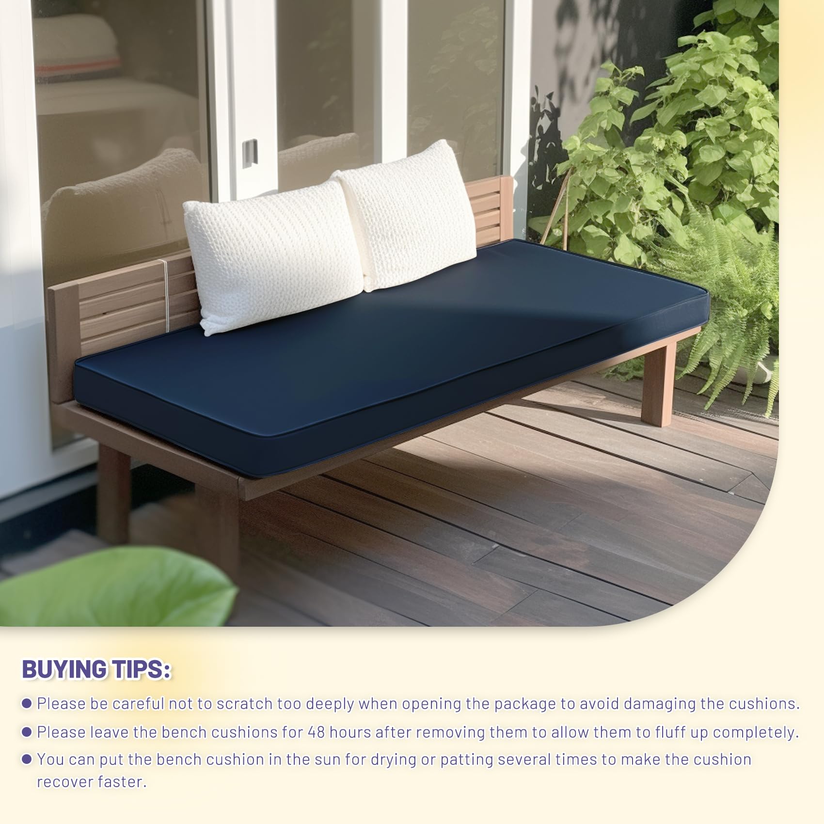 Sutteles Double Piping Bench Cushion,Resistant Bench Cushions for Outdoor Furniture,with Non-Slip Ties and Removable Cover,for Patio/Piano Bench Cushion (45x18x3, Nav Blue)