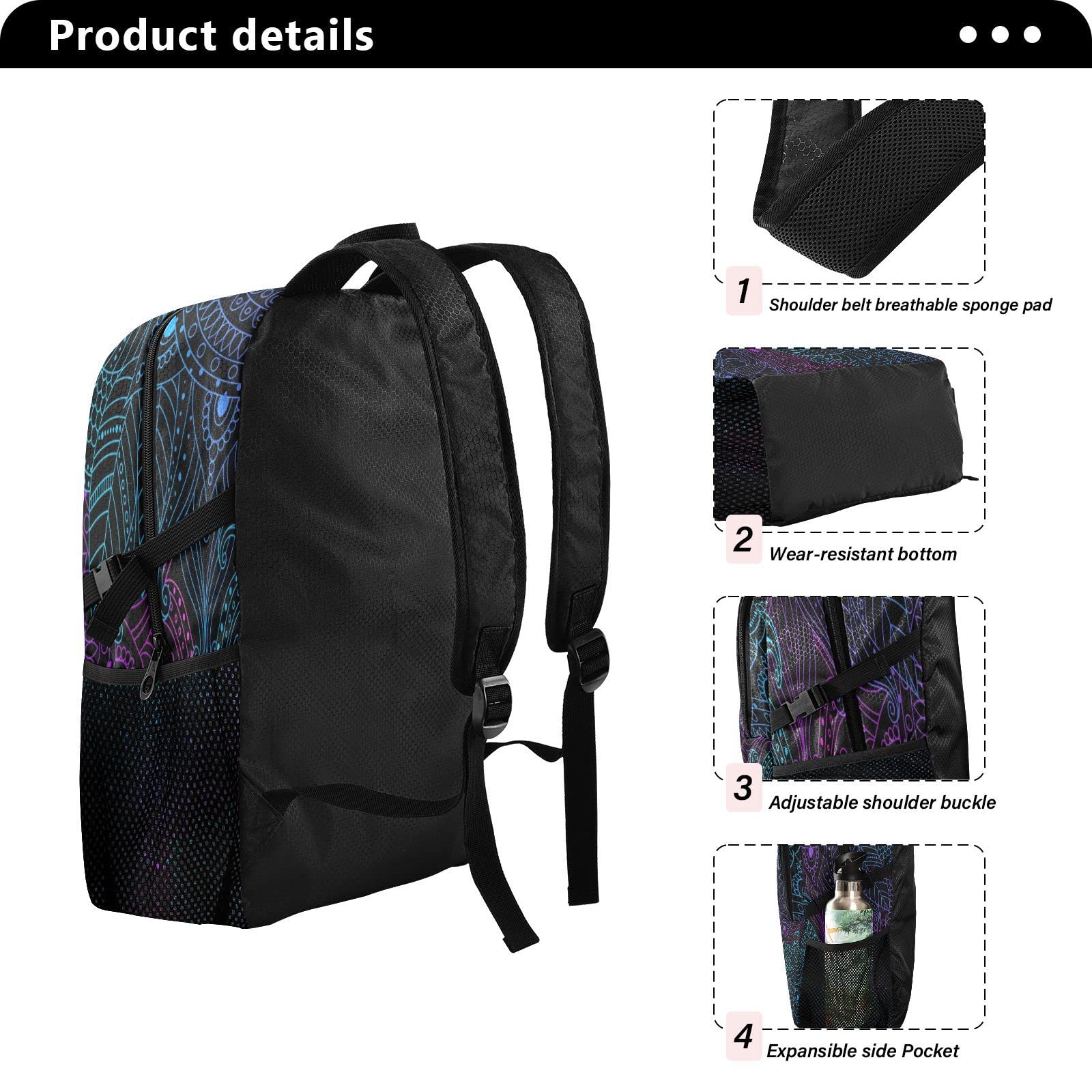 senya Lightweight Packable Backpack Travel Hiking Daypack Foldable Backpack Art Arabesque Mandala Boho Ethnic Bohemian for Men Women