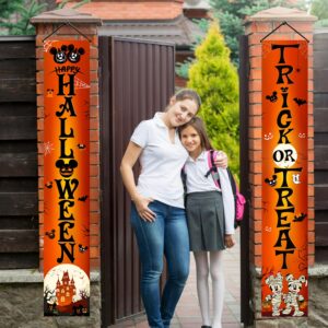 Halloween Porch Sign Decorations, Halloween Mouse Door Banner, Trick or Treat Happy Halloween Decorative Hanging Banner for Front Door Outside Halloween Party Wall Porch Sign Halloween Door Banner