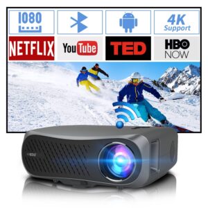 projector 4k supported,native 1080p wireless smart projector with 5g wifi and bluetooth,10000lm video gaming projector with 2+16g android tv,4d/auto keystone,zoom for phone,tablet,pc,tv stick,laptop
