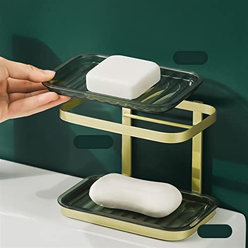 INKSKI Square Soap Travel Case Wall-Mounted Soap Box Double-Layer Multi-Functional Soap Box Hands-Free Foaming Soap Box Household Drain Rack (Color : Gris Oscuro)