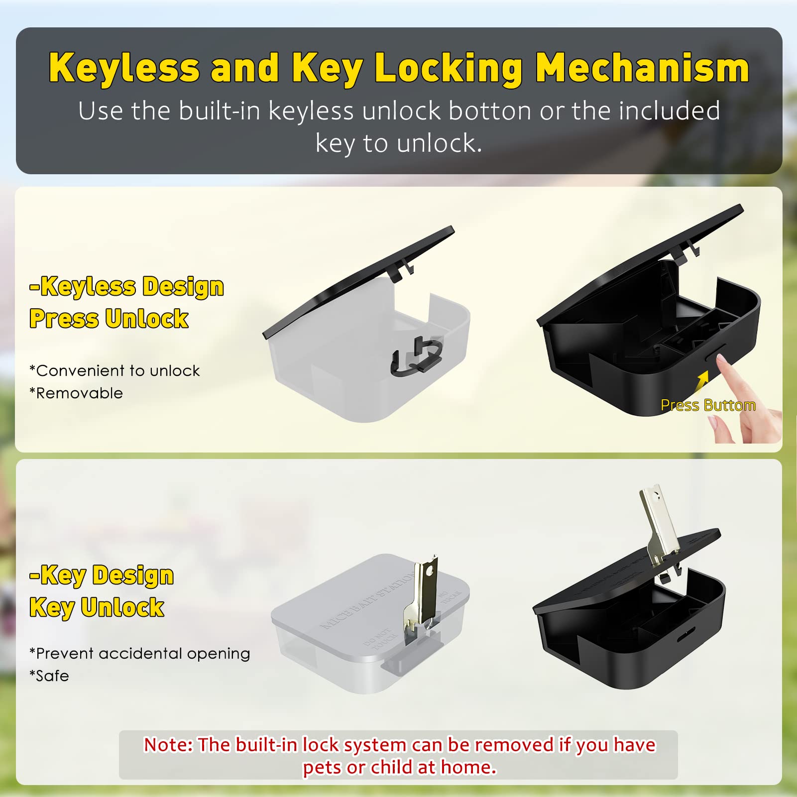 Mouse Stations with Keys 6 Pack, Keyless Design and Key Required Mouse Stations, Mice Stations, Keeps Children and Pets Safe Indoor & Outdoor, Black