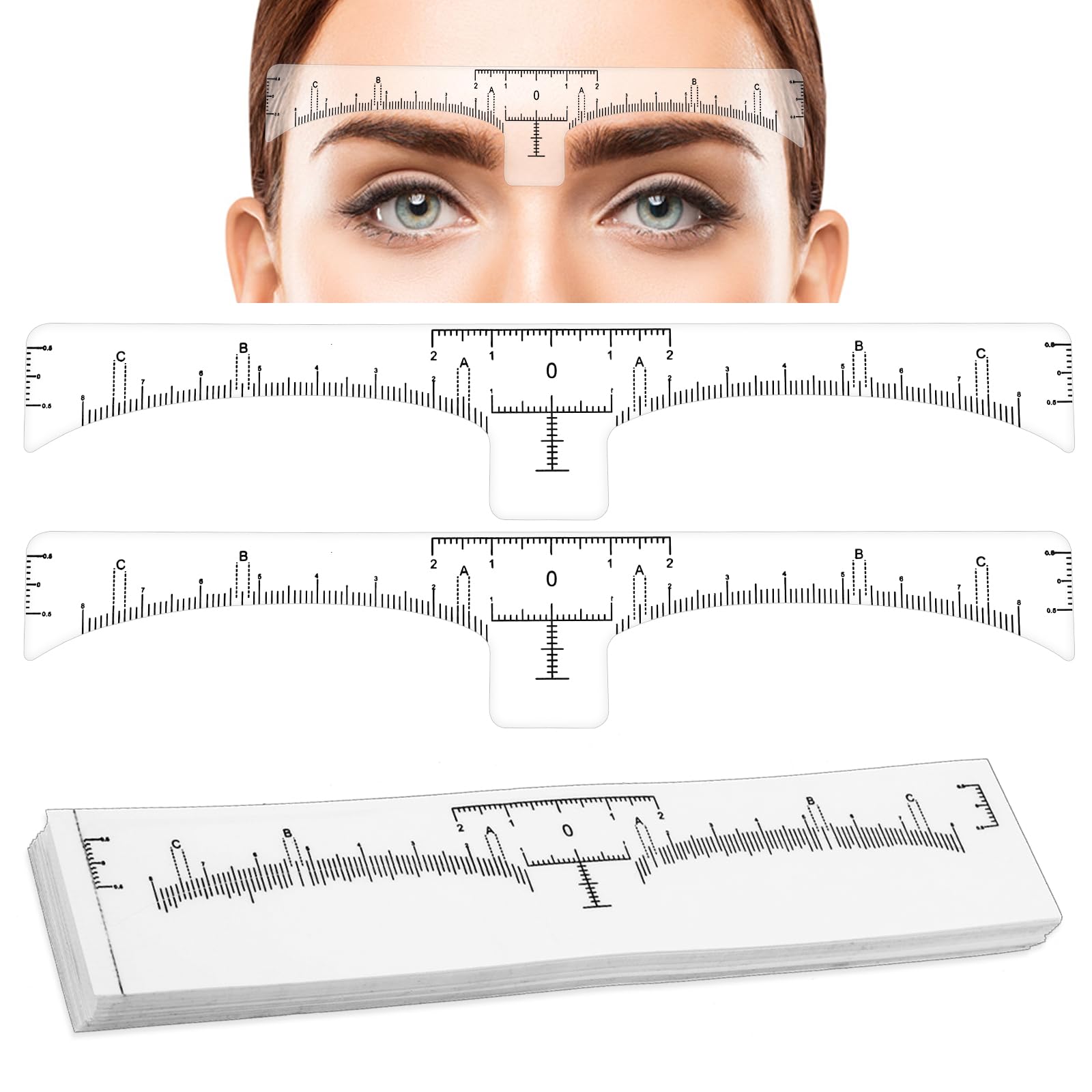 50 Pcs Eyebrow Ruler Stencils - Abeillo Disposable Brow Ruler Sticker, Microblading Eyebrow Template, Brow Measuring Shaper Tool, Eyebrow Mapping Makeup Tool