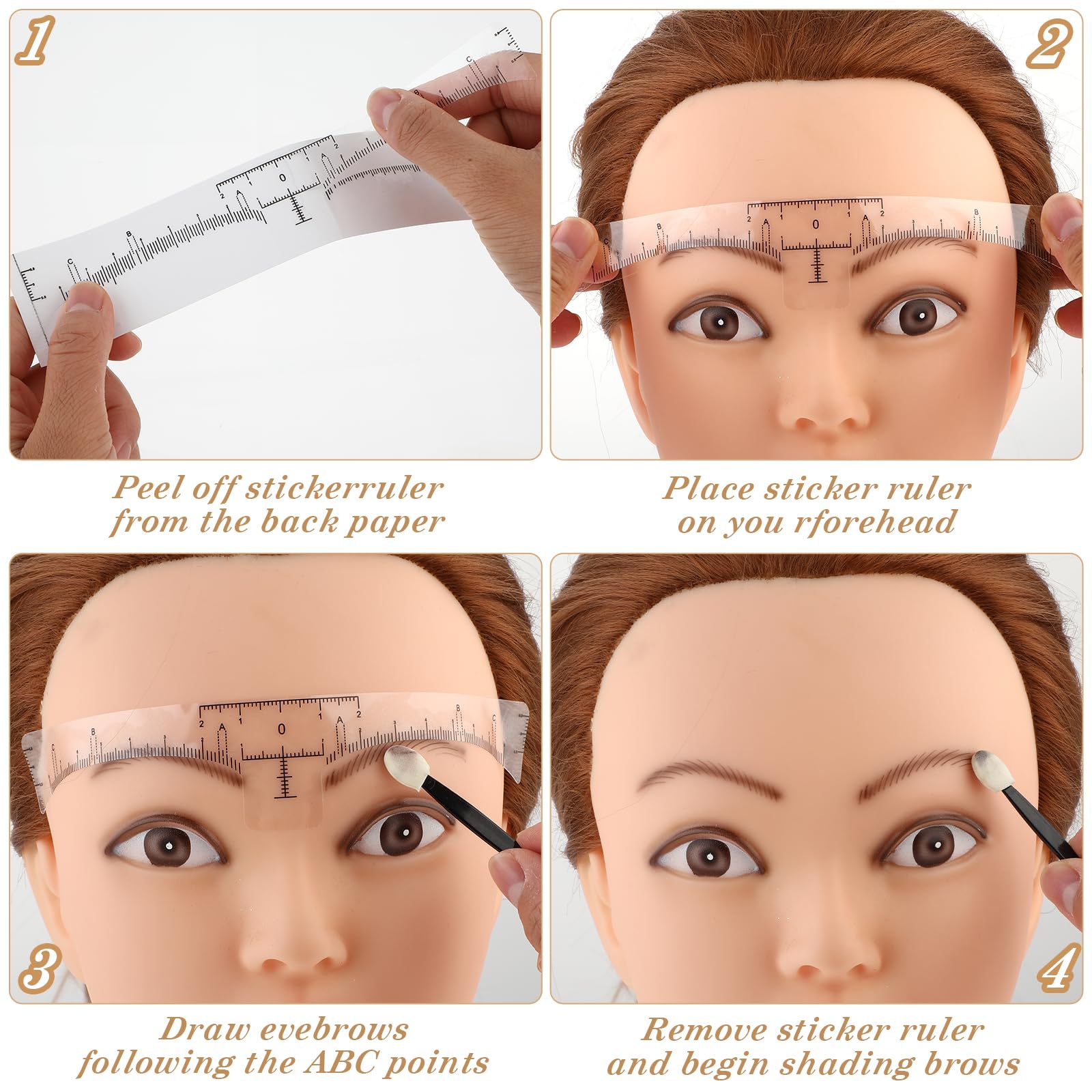 50 Pcs Eyebrow Ruler Stencils - Abeillo Disposable Brow Ruler Sticker, Microblading Eyebrow Template, Brow Measuring Shaper Tool, Eyebrow Mapping Makeup Tool
